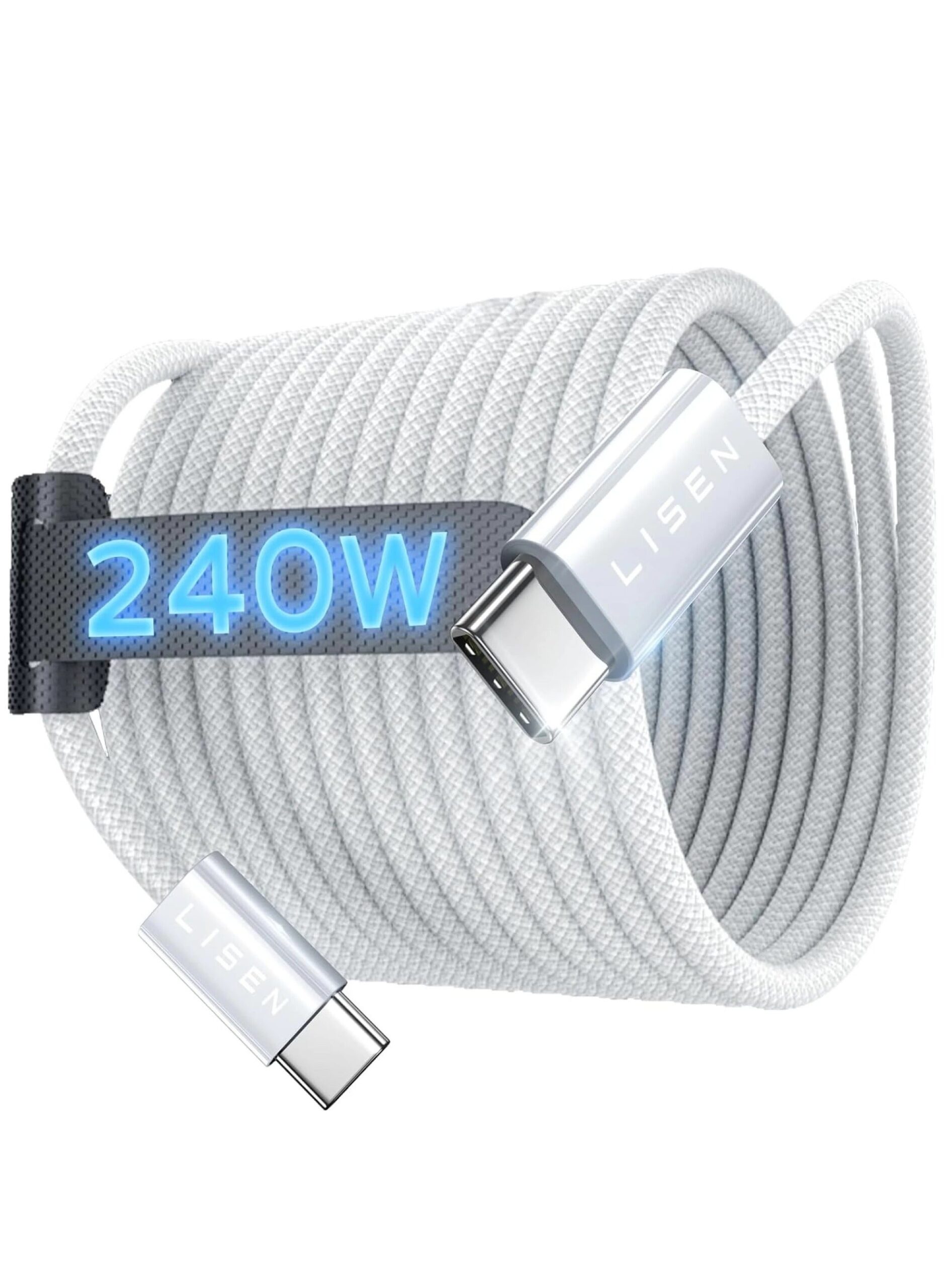 LISEN 240W Super Fast Charging USB-C to USB-C 2M White