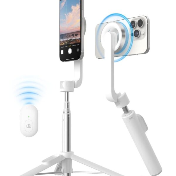 Magnetic Selfie Stick & Tripod [2-in-1] MagSafe compatible Lightweight Portable Extendable for iPhone Galaxy Pixel others [Includes MagSafe Converter Sticker