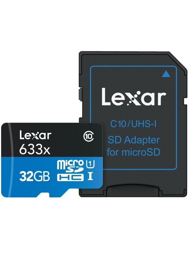 MicroSD HC UHS-I Class 10 Memory Card 32gb With Adapter Black/Blue