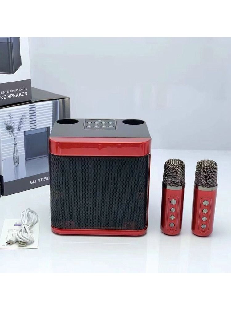 Portable Bluetooth Karaoke Speaker with 2 Wireless Microphones Red