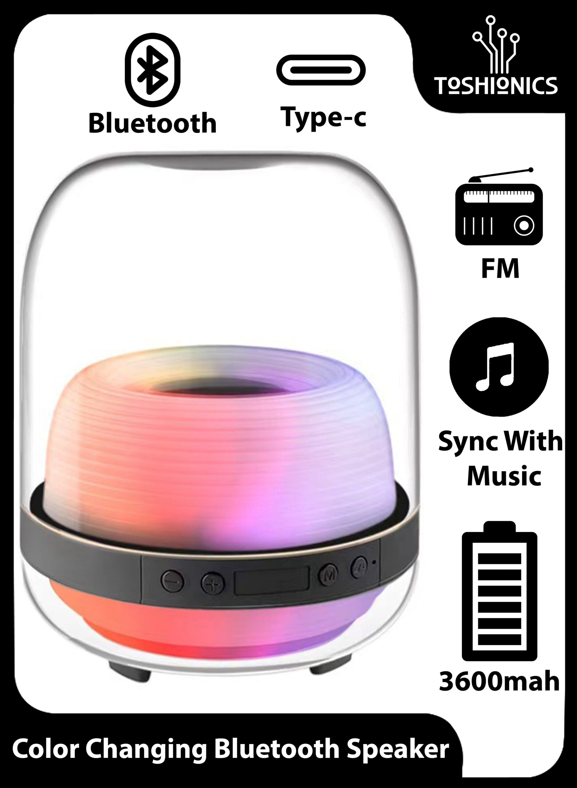 Portable Bluetooth Party Speaker Wireless With RGB Colour LED Themes Bluetooth 5.1 Colourful Speakers Stereo Pairing Speaker For Home Outdoors Travel TWS Black