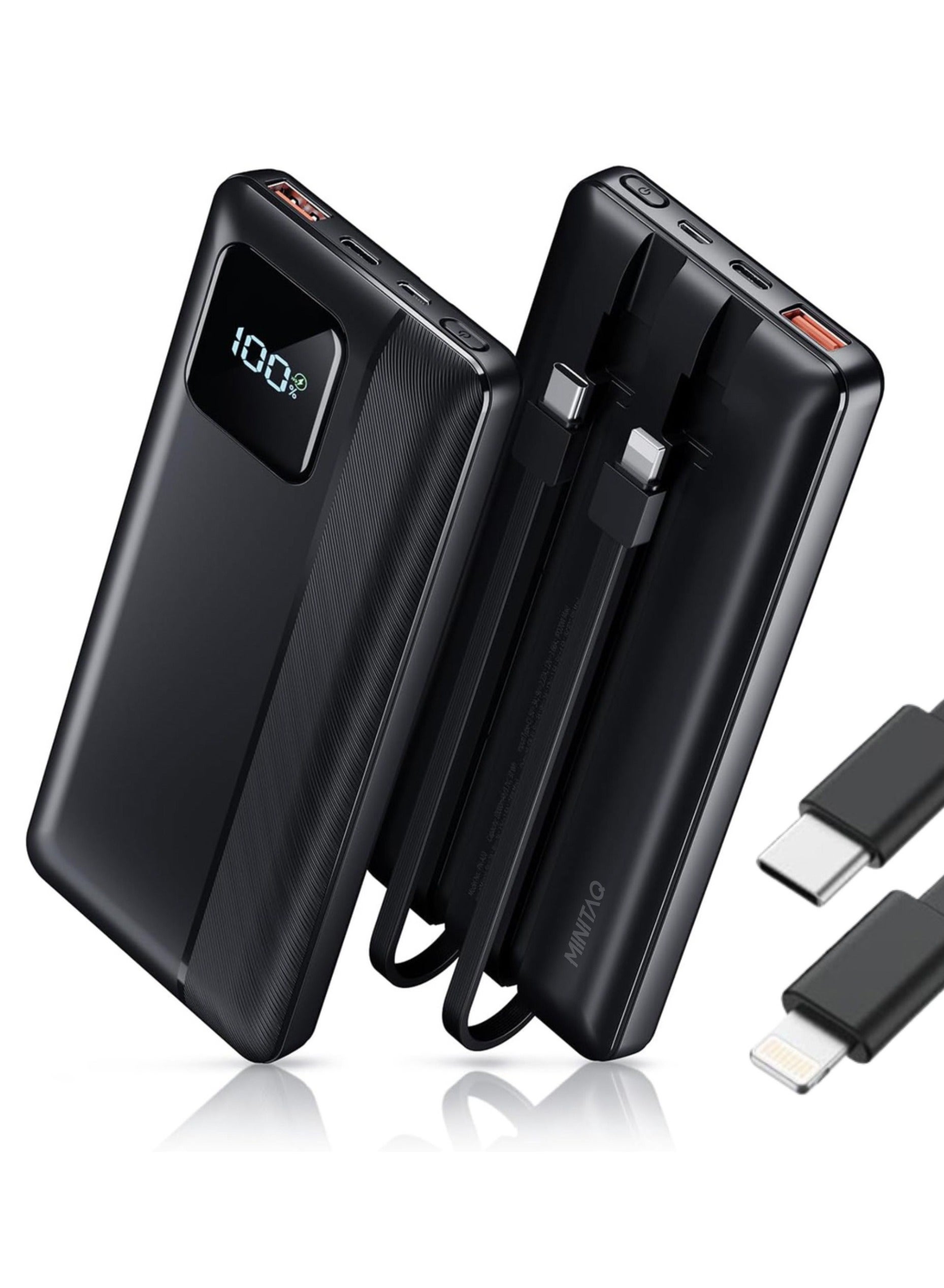 Power Bank Portable Charger 10000mAh 22.5W Fast Charging Mini Powerbank with Built in IOS and USB Cables