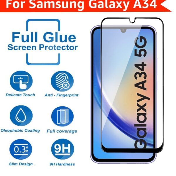 Screen protector for Samsung Galaxy A34 5G 6.6 Inch Edge to Edge Full Screen Coverage Anti Scratch Tempered Glass Film