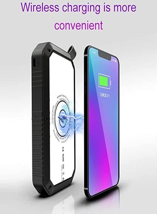 Solar Power Bank 40000mAh with Wireless Charger LED Light.