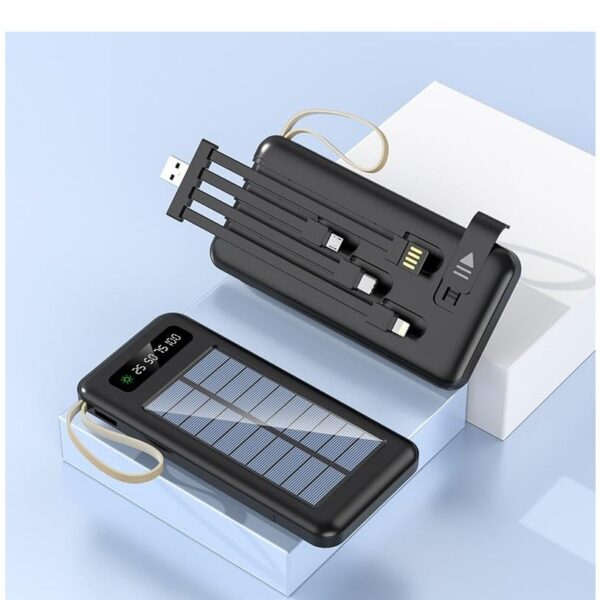 Solar Power Bank Portable Charger 20000mAh External Backup Battery Charger Fast Charging Solar Panel & USB Charging with line & Light