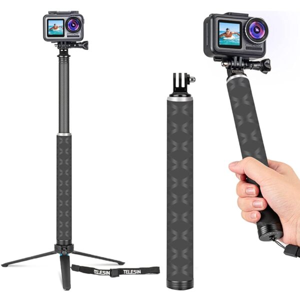 TELESIN 90cm Ultra Light Carbon Fiber Selfie Stick With Tripod Stand