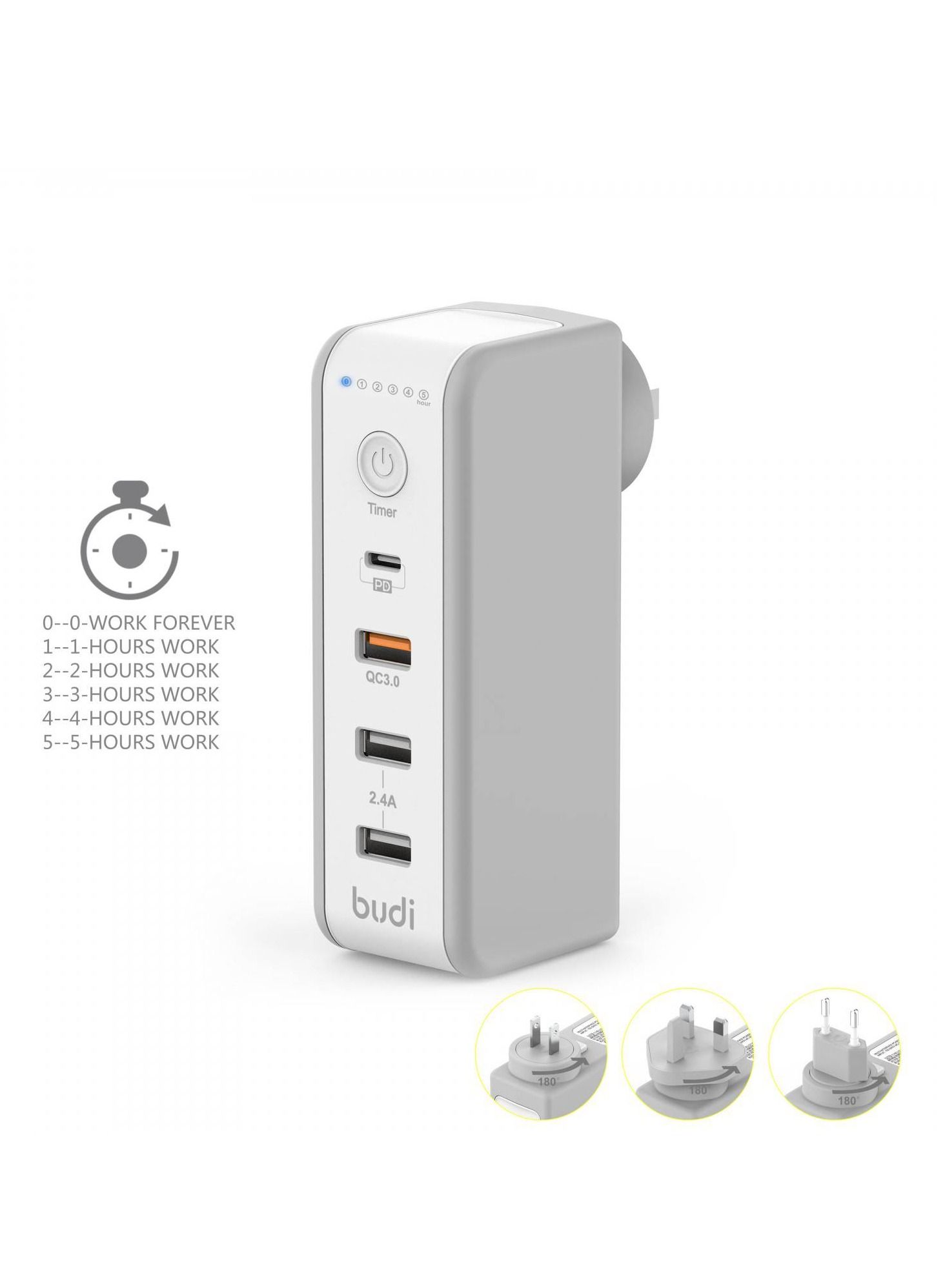 Timer Charger PD Type C+QC3.0 Dual USB Charger