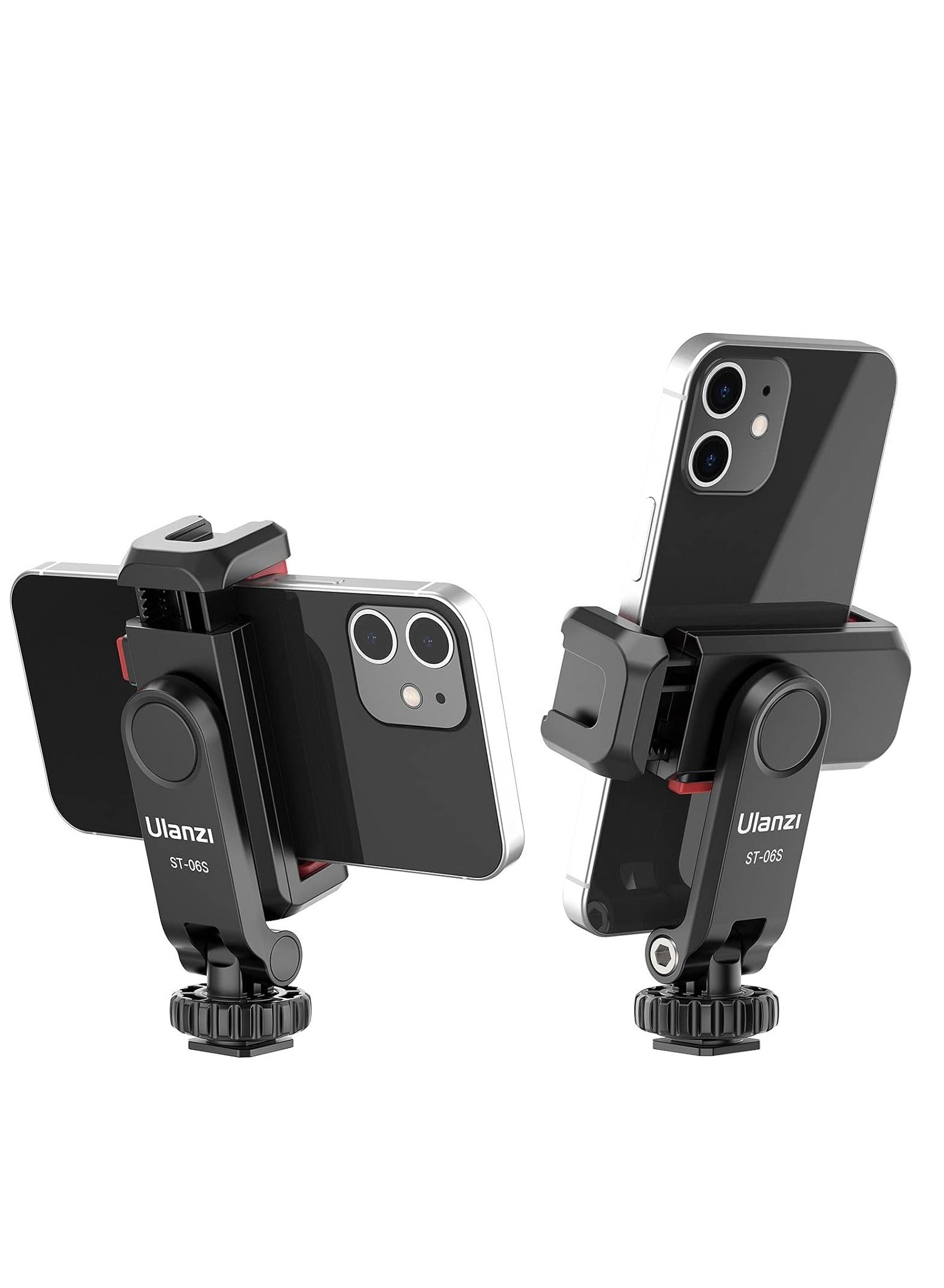 ULANZI Phone Tripod Mount ST 06Sn Smartphone Mount Adapter With 2 Cold Shoe 360 Degree Rotates And Adjustable Cell Phone Clip Clamp Holder Compatible With iPhone Samsung Galaxy And All Phones