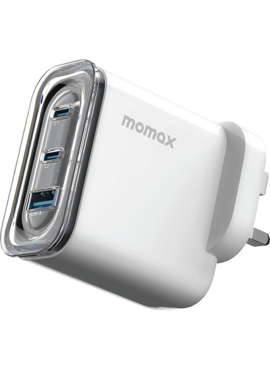 UM52 1-Charger Flow Plus 3-Port [80W] Fast Wall Charger [GaN Tech] 2x USB-C PD 3.0 + 1x USB QC 3.0 Charging Adapter compatible with Macbook Laptop Smartphone Tablet - White