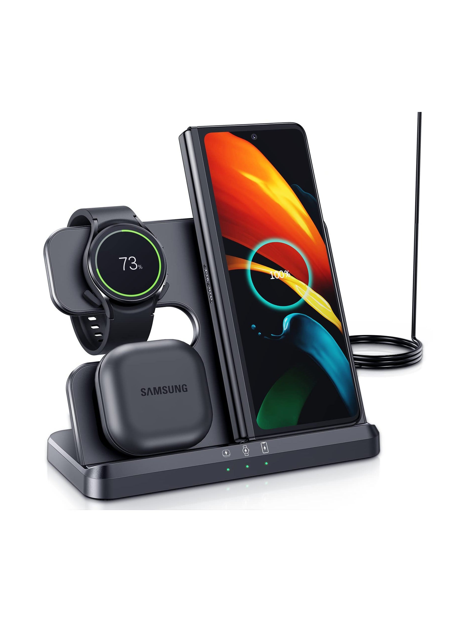 Wireless Charging Station for Samsung 3 in 1 Wireless Charger for Galaxy Watch 4/3/Active 2/1 Compatible with Samsung S22 Ultra S21 S20 Note20 Z Flip 4/3 Z Fold Galaxy Buds