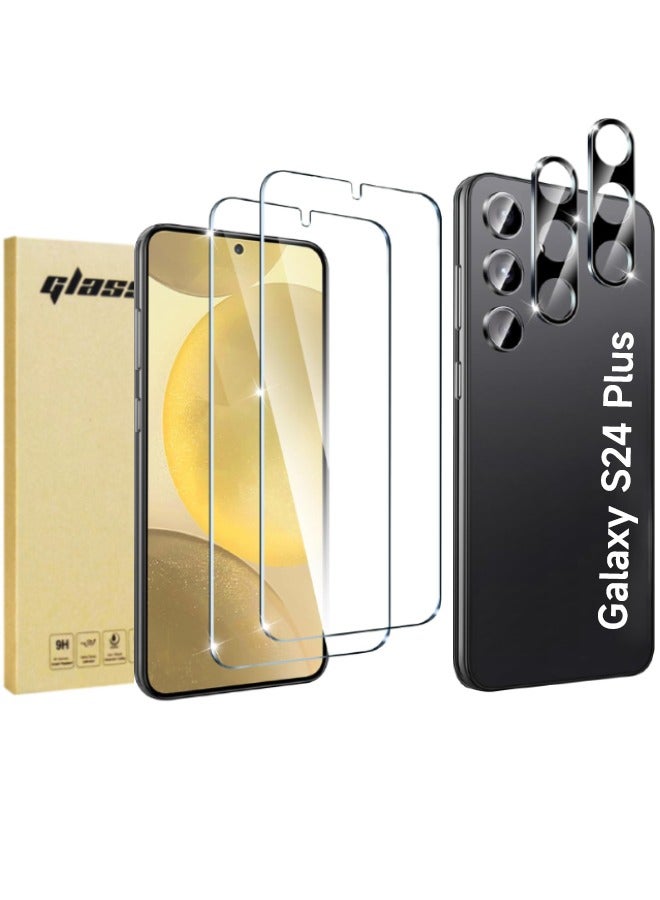 【2+2 Pack】2PCS Samsung Galaxy S24 Plus Screen Protector + 2PCS Camera Lens Screen Protector Set